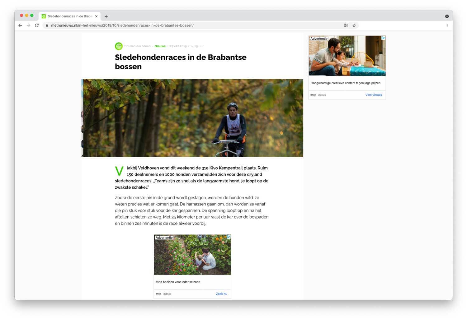 Publicatie Metronieuws: Sledehondenraces in Brabantse bossen